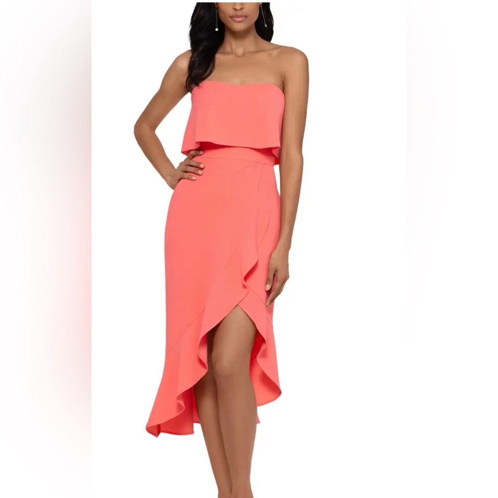 Coral Dress Xscape strapless dress